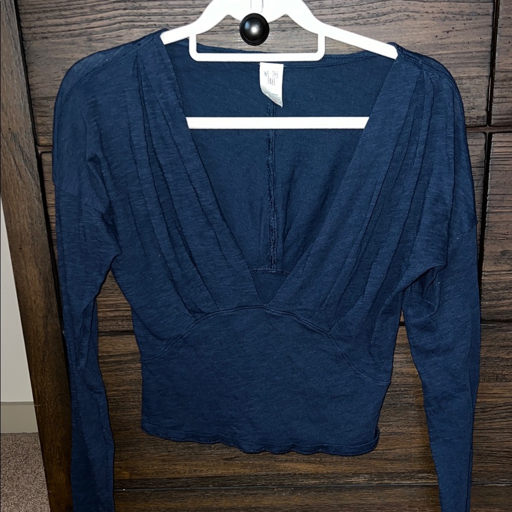 We The Free Deep V-Neck Navy Blouse